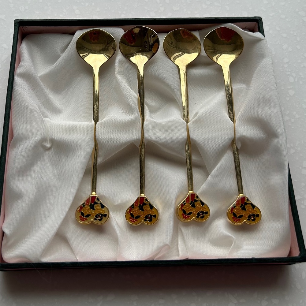 4 Korean Metal Arts Decorative Spoons in the Box